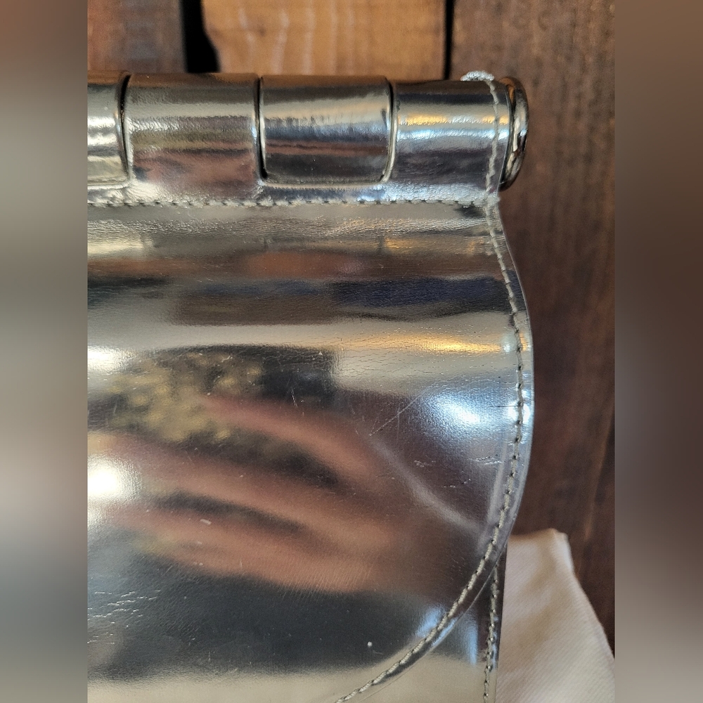 Versace Silver Mirrored Leather Flap Chain Shoulder Bag - Picture 14 of 16